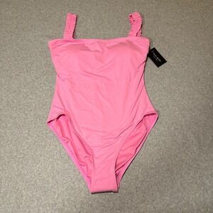 Kate Spade Square Neck One Piece Swimsuit Surf Pink Ruffle Straps Women's M NWT